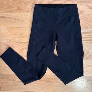 Smartwool Women's L Sport Moto Leggings Merino Wool Lining Black Pin tucked